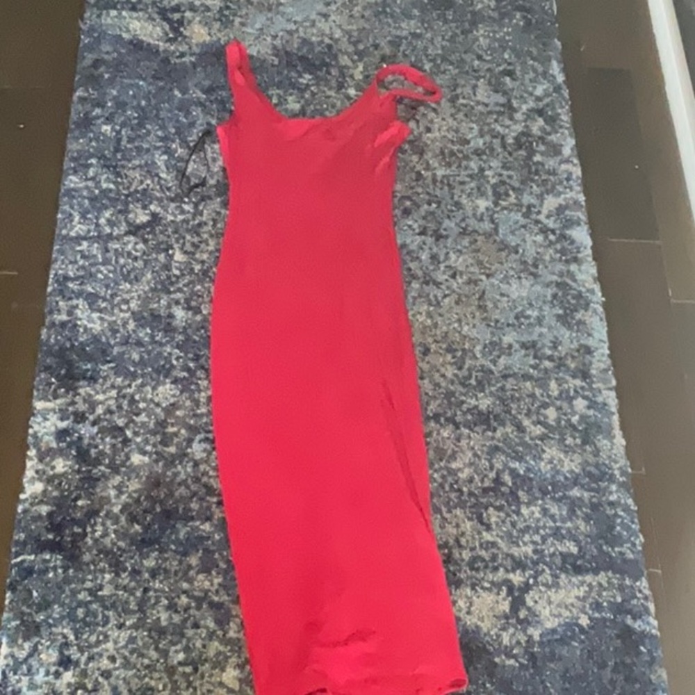 Fashion Nova Red One Shoulder Bodycon Midi Dress